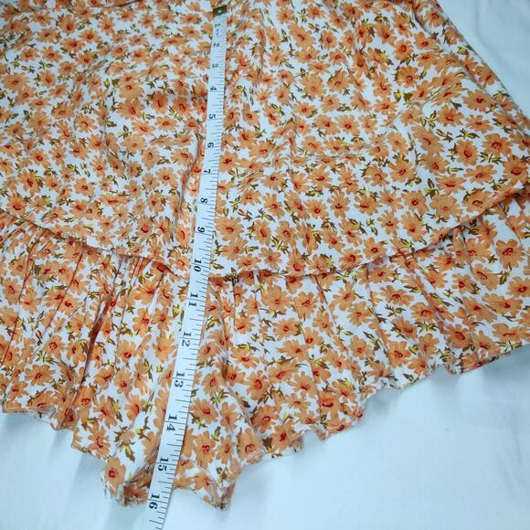 O. Vianca Orange Ditsy Floral Puff Sleeve Romantic Romper Playsuit Small - Picture 12 of 15